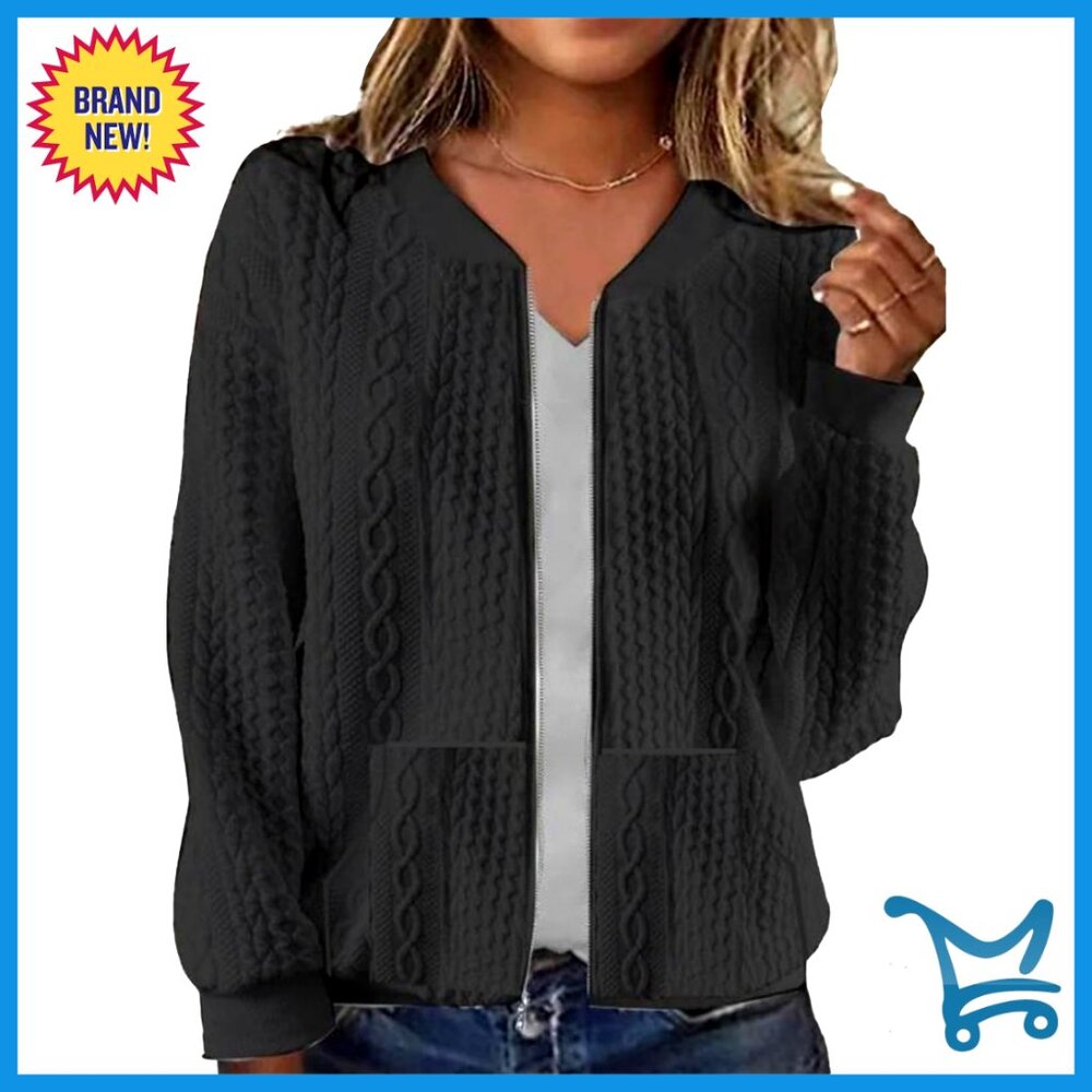 Oversized Full Zip Cardigan Sweater Long Sleeve Hooded Jacquard Design
